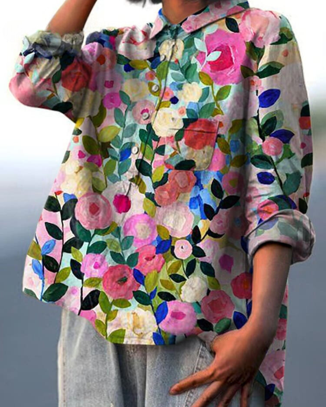 Abigail - Blouse van Katoen-Linnen met bloemenprint